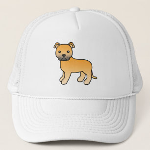 Englischer Staffordshire Bull Terrier Hund mit Reh Truckerkappe