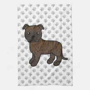 Englischer Staffordshire-Bullterrier-Hund mit Tige Geschirrtuch