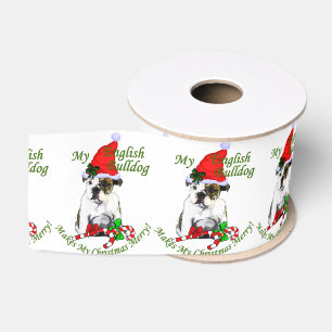 Englisches Bulldoggen-Weihnachten fröhlich Ripsband