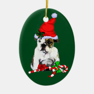 Englisches Bulldoggen-Weihnachten Keramikornament