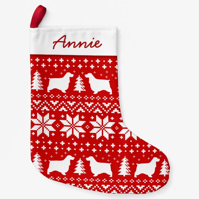 Englisches Cockerspaniel-HundeSilhouette-Muster Kleiner Weihnachtsstrumpf (Vorderseite)