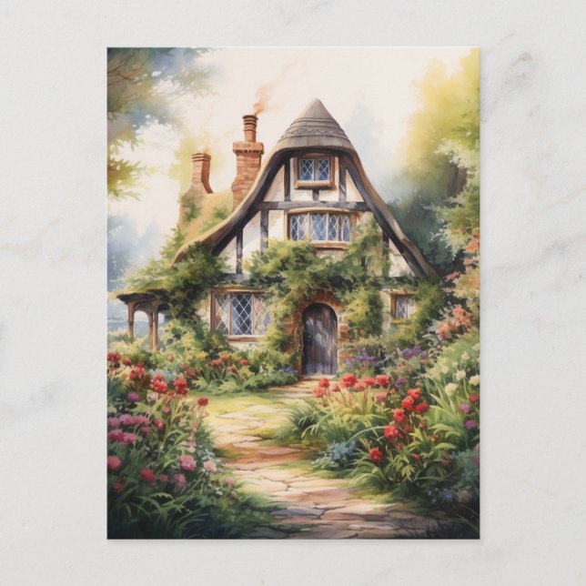 Englisches Cottage Postkarte (Vorderseite)