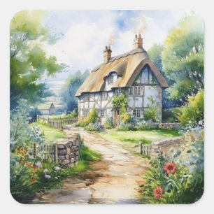 Englisches Cottage Quadratischer Aufkleber