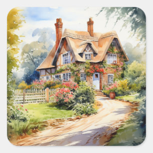 Englisches Cottage Quadratischer Aufkleber