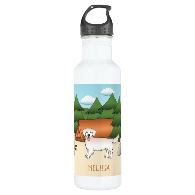 Englisches Cream Golden Retriever Camping im Wald Edelstahlflasche (Vorderseite)