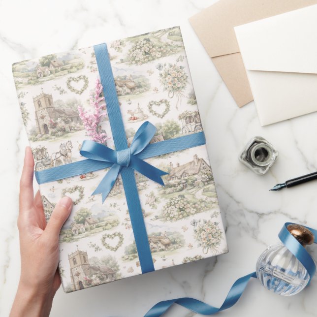 Englisches Dorfflugel-Aquarellmuster Geschenkpapier (Schenken)