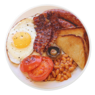 Englisches Frühstück Fryup Egg Bacon Beans Toast Keramikknauf