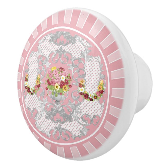 Englisches Hütten-Rosa-Blumenurne Keramikknauf (Rechts)