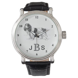 Englisches männliches Monogramm Springerspaniel-  Armbanduhr