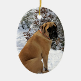 Englisches Mastiffhund"Schnee-Pose" Foto Keramikornament