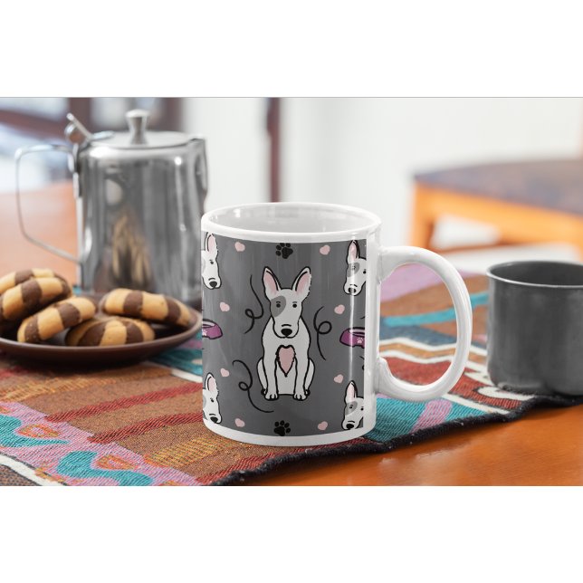 English Bull Terrier Coffee Mug | Cute Dog Lover  Kaffeetasse (White Bull Terrier Dog Art on Ceramic Coffee Mug.)