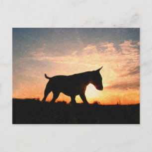 English Bull Terrier & Sunset, Öl Paint Style Postkarte
