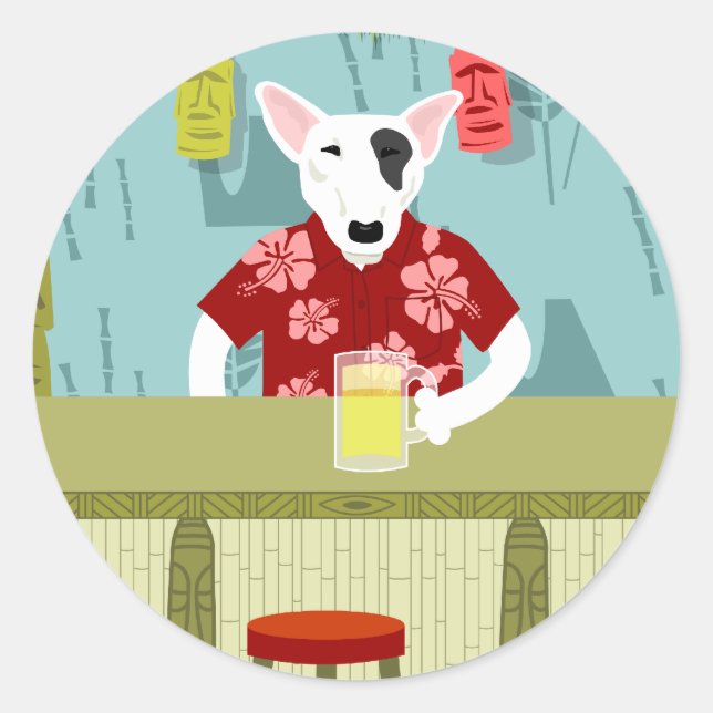 English Bull Terrier Tiki Bar Runder Aufkleber (Vorderseite)