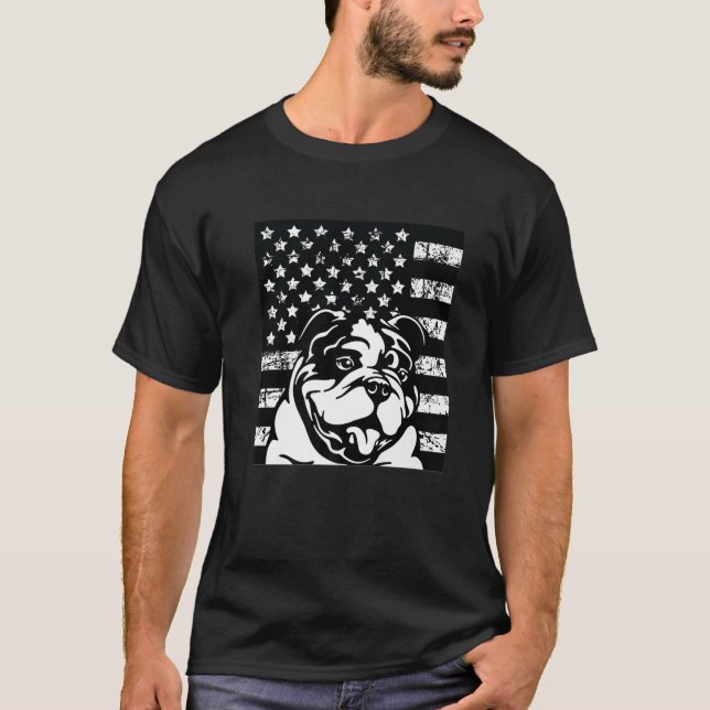 English Bulldog American Flag T-Shirt (Vorderseite)