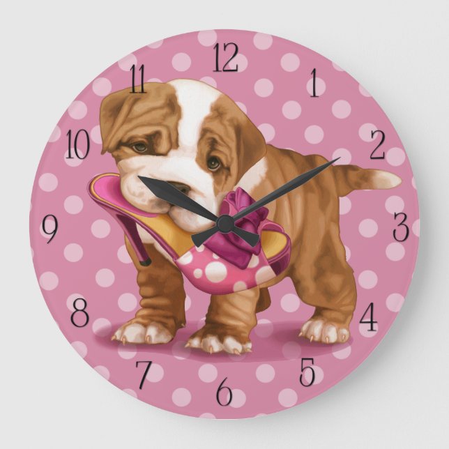 English bulldog and shoe große wanduhr (Vorderseite)