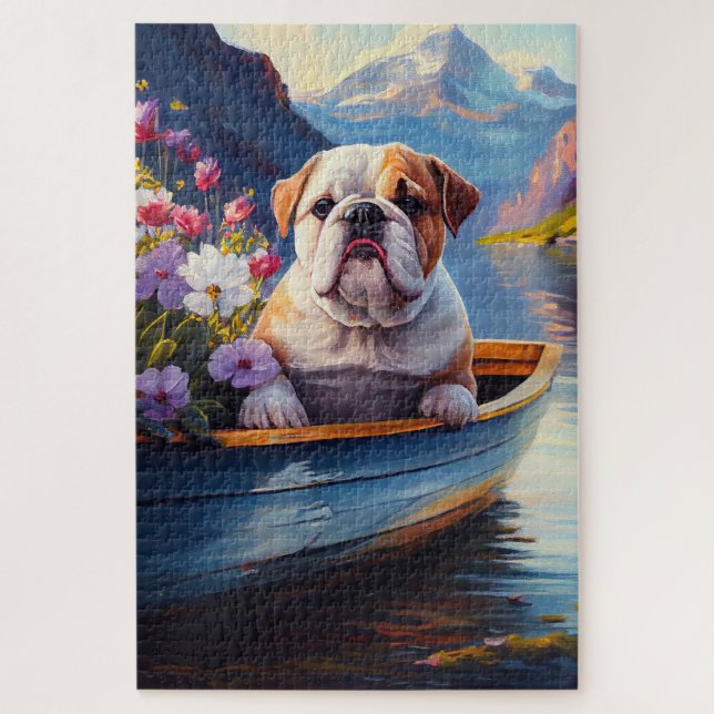 English Bulldog auf einem Paddel: Ein Landschaftli (Vertikal)