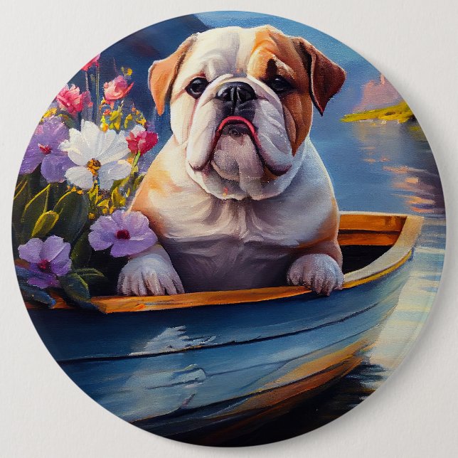 English Bulldog auf einem Paddel: Ein Landschaftli Button (Vorderseite)