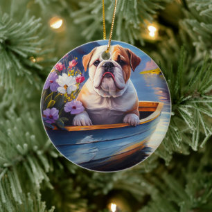English Bulldog auf einem Paddel: Ein Landschaftli Keramik Ornament