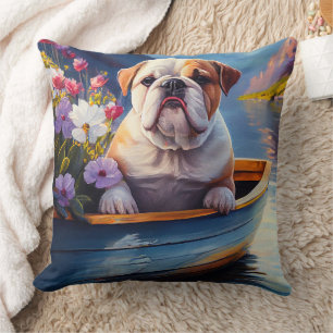 English Bulldog auf einem Paddel: Ein Landschaftli Kissen