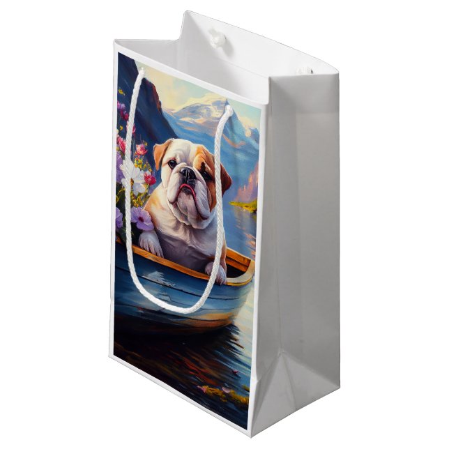 English Bulldog auf einem Paddel: Ein Landschaftli Kleine Geschenktüte (Vorderseite Schrägansicht)