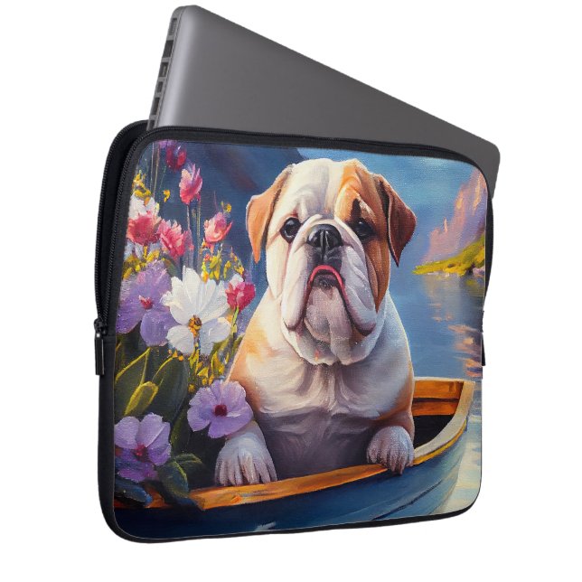 English Bulldog auf einem Paddel: Ein Landschaftli Laptopschutzhülle (Vorne Rechts)