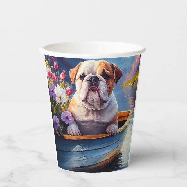 English Bulldog auf einem Paddel: Ein Landschaftli Pappbecher (Vorderseite)