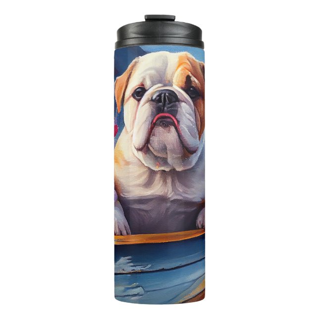 English Bulldog auf einem Paddel: Ein Landschaftli Thermosbecher (Vorderseite)