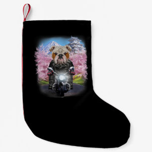 English Bulldog auf Motorrad Tour Japanisch Sakura Kleiner Weihnachtsstrumpf