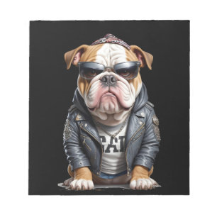 English Bulldog Biker Rebel in Leather Jacket Cool Notizblock