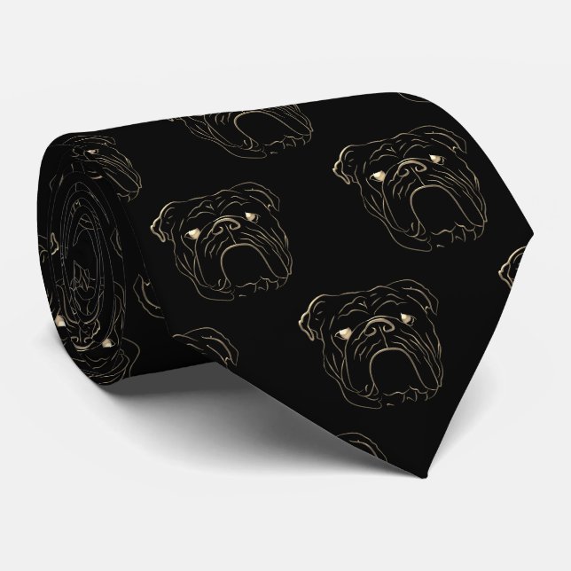 English Bulldog Black and Gold Krawatte (Gerollt)