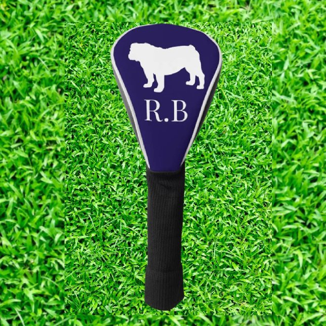 English Bulldog Blue Navy Golf Headcover (Show off your love for English Bulldogs on the golf course with our stylish monogram golf head cover)
