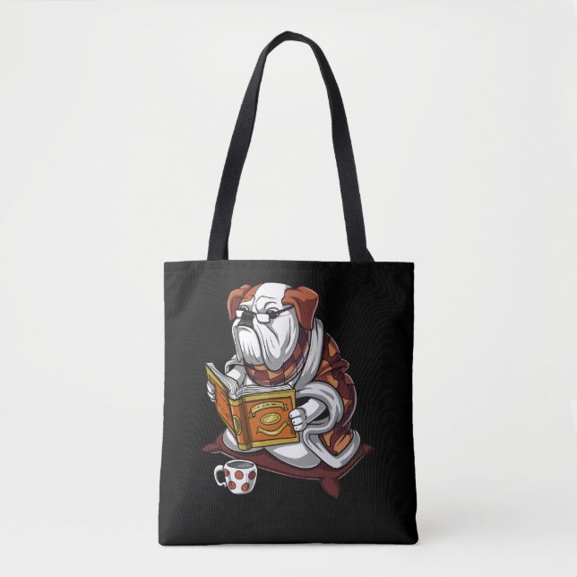 English Bulldog Book Reading Dog Funny Pet Tasche (Vorderseite)
