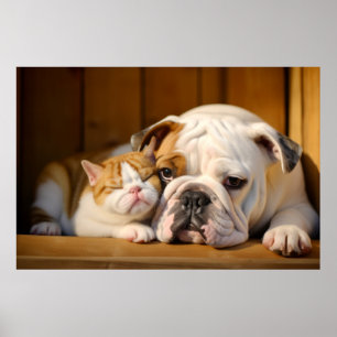 English Bulldog Cat Pet Animal Beauty Warme Cuddle Poster