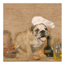 English Bulldog Chef Kitchen Print