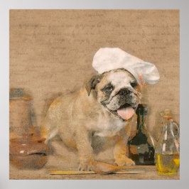 English Bulldog Chef Kitchen Print Poster