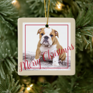 English Bulldog Christmas Custom Holiday Photo Keramikornament