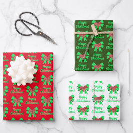 English Bulldog Christmas Dog & Green Bow Geschenkpapier Set