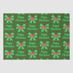 English Bulldog Christmas Dog & Green Bow Green Seidenpapier