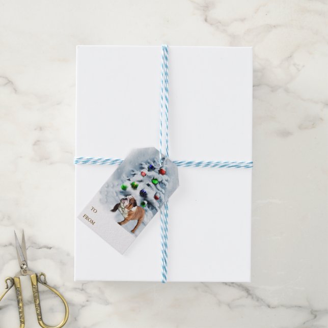 English Bulldog Christmas Geschenkanhänger (Mit Garn)