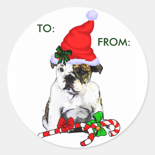 English Bulldog Christmas Geschenke Runder Aufkleber (Vorderseite)
