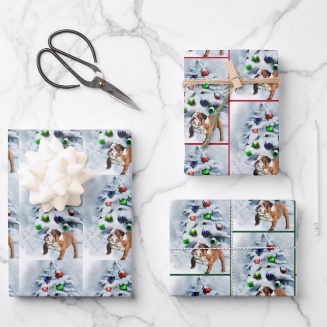English Bulldog Christmas Geschenkpapier Set (Vorderseite)