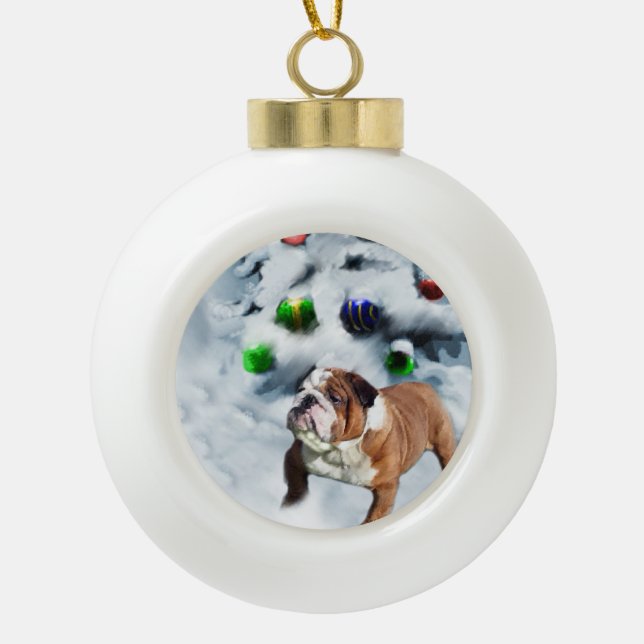 English Bulldog Christmas Keramik Kugel-Ornament (Vorderseite)
