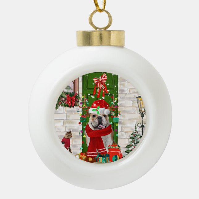 English Bulldog Christmas Keramik Kugel-Ornament (Vorderseite)