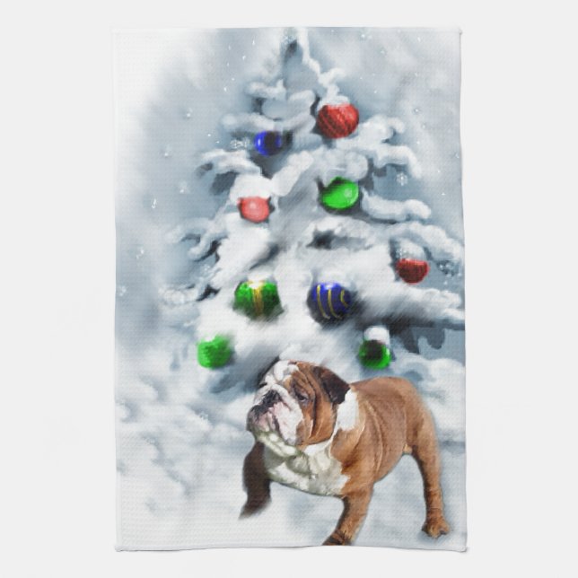 English Bulldog Christmas Küchentuch (Vertikal)