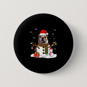 English Bulldog Christmas Pajama Snowman Dog Lover Button