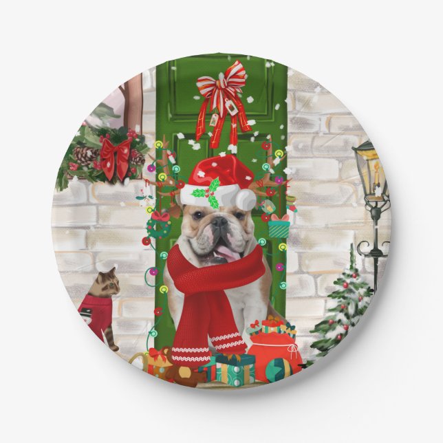 English Bulldog Christmas Pappteller (Vorderseite)
