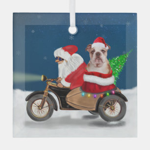 English Bulldog Christmas Santa Claus Ornament Aus Glas