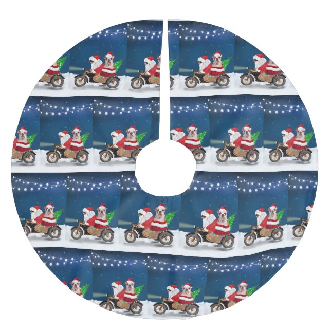 English Bulldog Christmas Santa Claus Polyester Weihnachtsbaumdecke (Vorderseite)