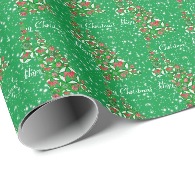English Bulldog Christmas Tree Holiday Green Geschenkpapier (Rolleneckpunkt)