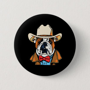 English Bulldog Cowboy Fun Western Dog Bowtie Nied Button